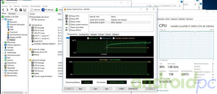 partake i3-5005u ultrabook fanless bench temp1