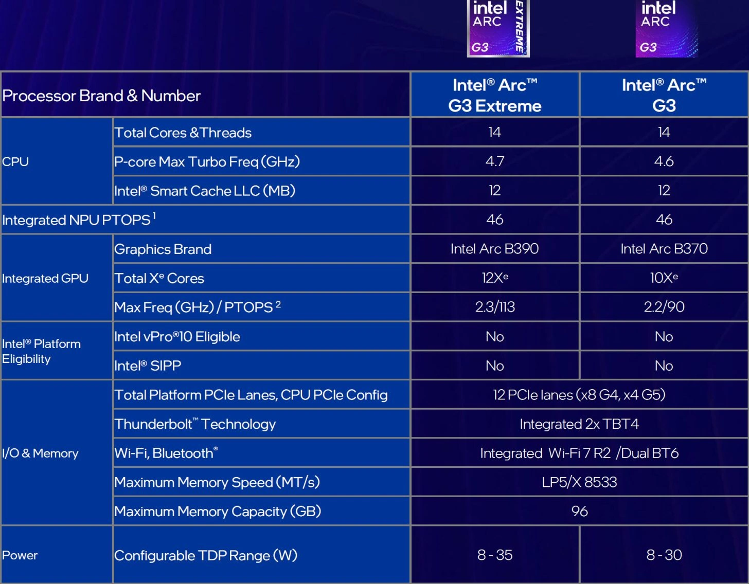 Intel Arc G3 Specs